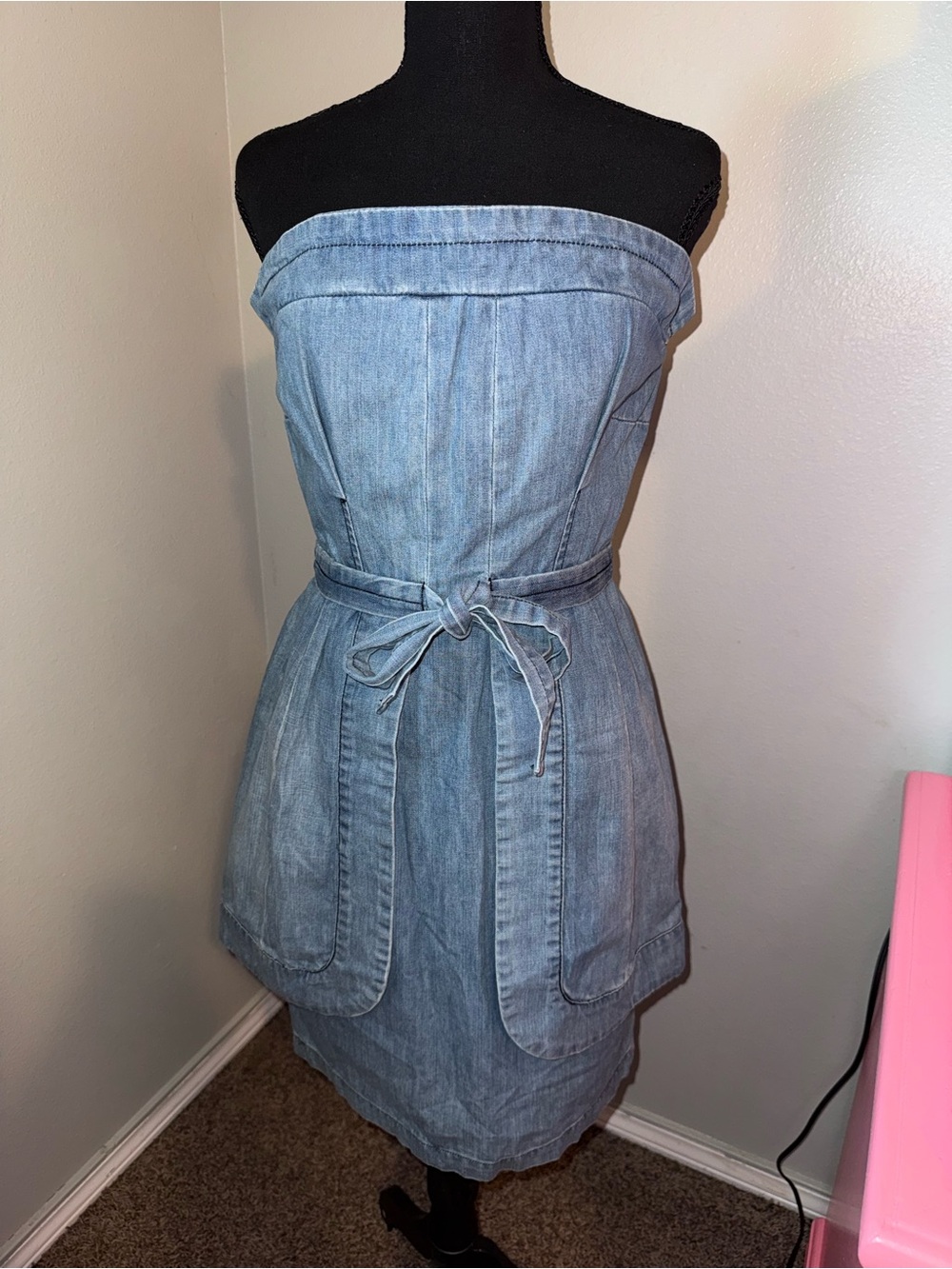 Anthropology Plenty by Tracy Reese Light Denim Strapless Tie-Waist Dress